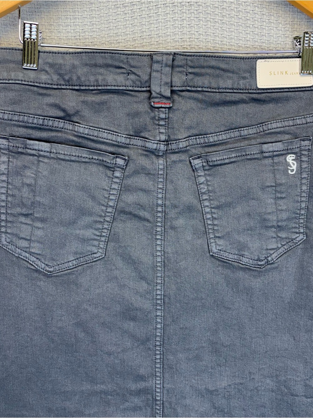 Slink Jeans Gray Denim Jean Skirt Size 16 Women's Knee Length Stretch Curvy EUC - Picture 5 of 9